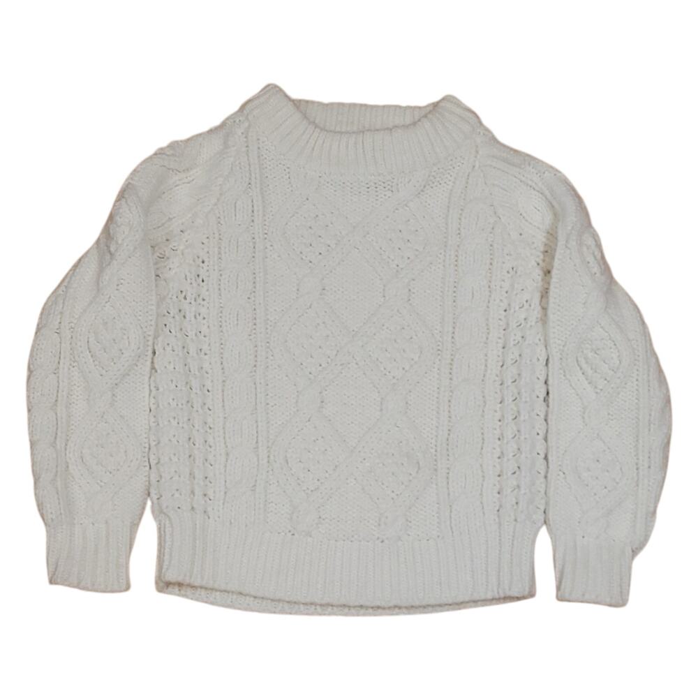 Vintage White Chunky Cable Knit Kids Sweater Size Small 4/5 Made in USA